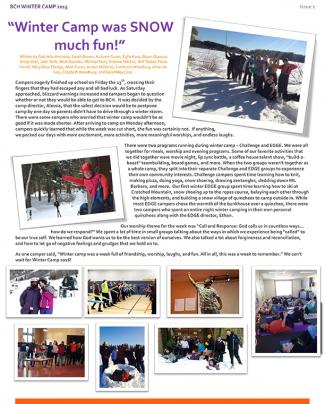 Winter Camp 2015 Newsletter