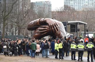 "The Embrace" memorial unveiling on Boston Common