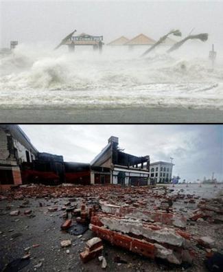 Hurricane Gustav at its height and in the aftermath