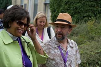 Bishop Gayle Harris departs for the Lambeth Conference retreat with another bishop