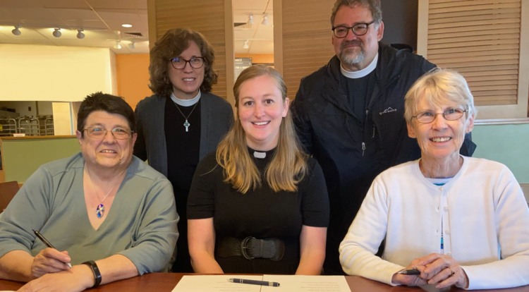 Hopkinton and Westborough wardens pictured with new priest Mary Rosendale and MA and WMA canons