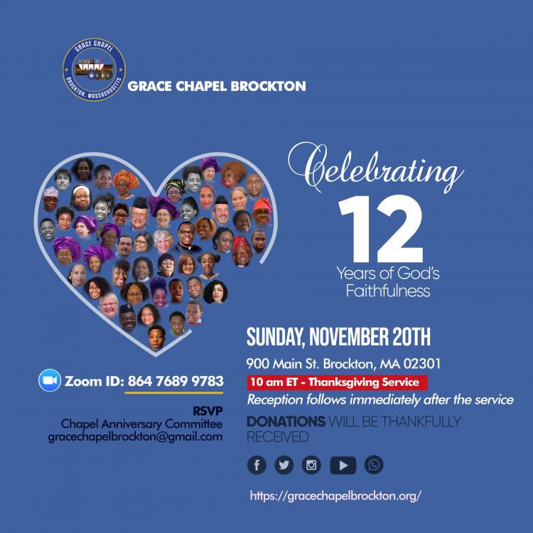 Grace Chapel Brockton 12th anniversary celebration graphic