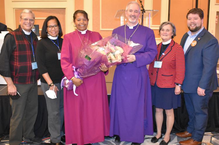 Colleagues join Bishop Gayle E. Harris following tribute at Diocesan Convention 2022.