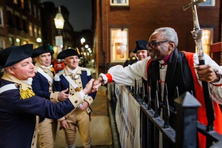 Presiding Bishop Michael Curry with Lexington Minutemen