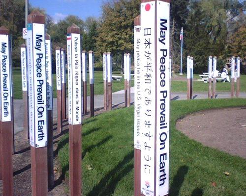 Peace Poles in a park