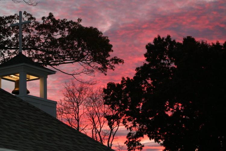 Advent message Duxbury chapel sunset