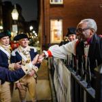 Presiding Bishop Curry greets Lexington Minutemen